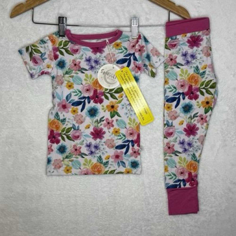 Snuggle Bums Floral Bamboo Short Sleeve Pajama Set 3T Sleepies